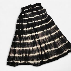 Pink Apple Black and White Tie-Dyed Striped Maxi Skirt, Size Large